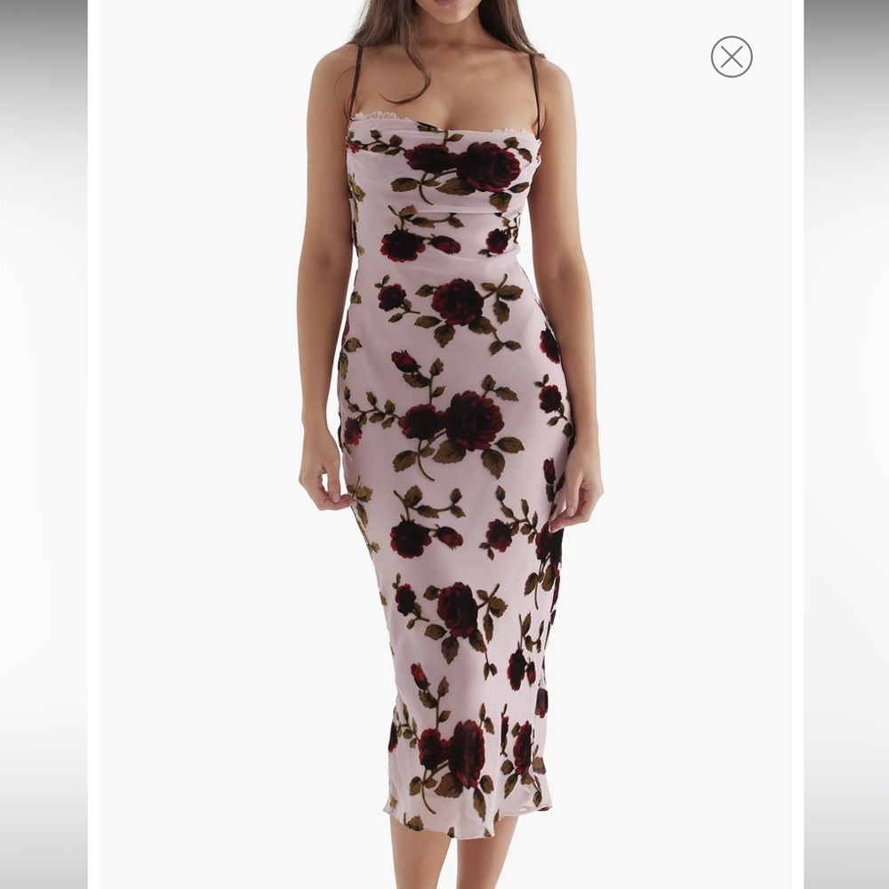 House of CB Pink Devore MIDI Dress